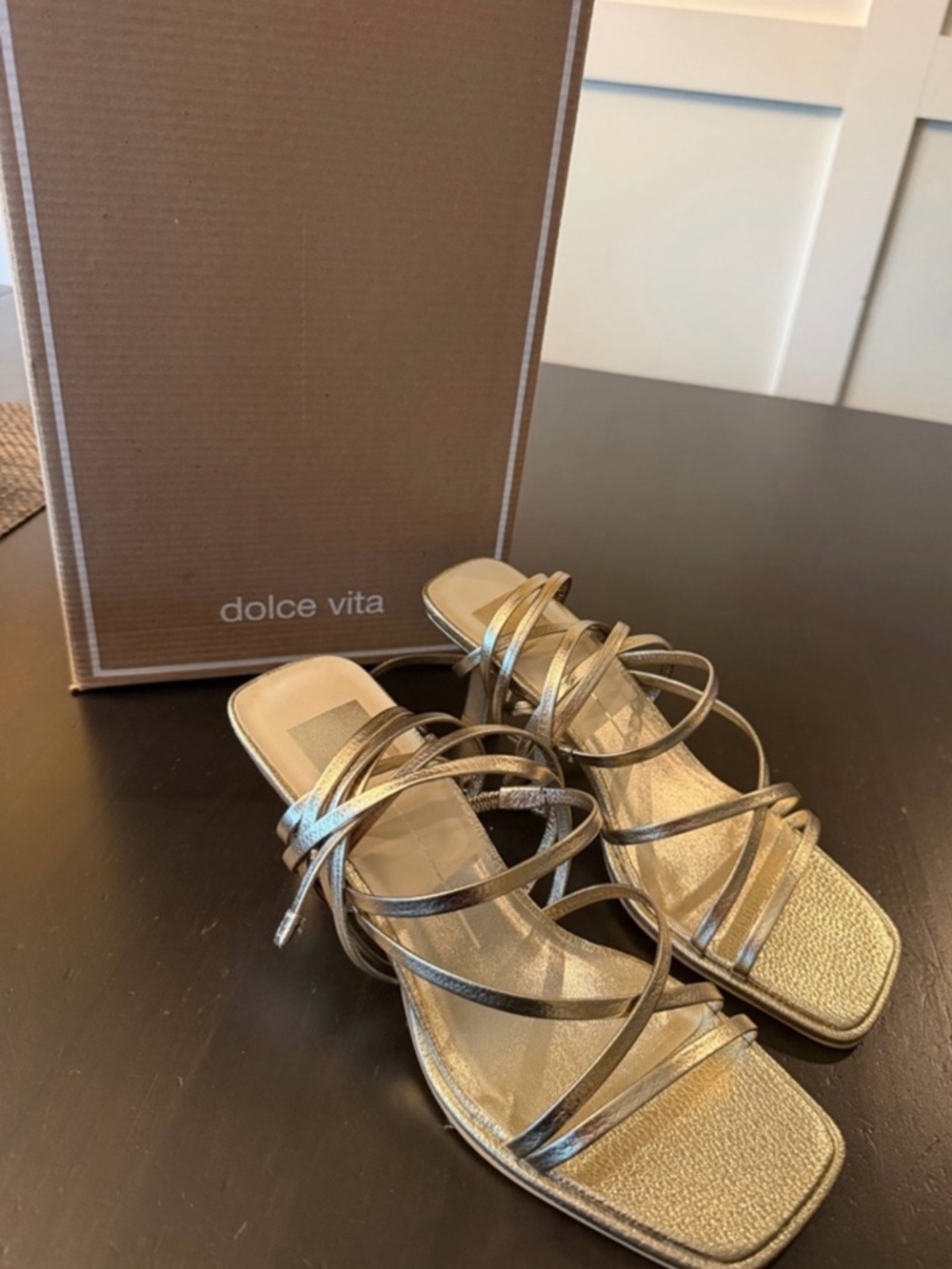 Dolce Vita Metallic Gold Multi-Strap Kitten Heels